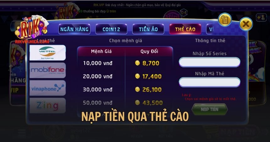 Nạp tiền qua thẻ cào